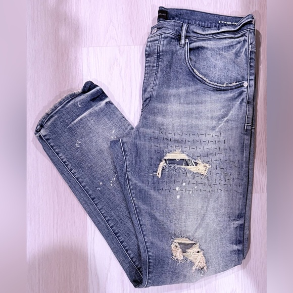 Men's Distressed Straight Jeans - Gray - Picture 1 of 3